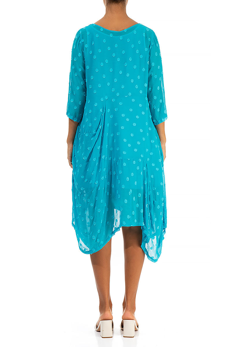 Draped Bright Turquoise Dotty Silk Dress 2