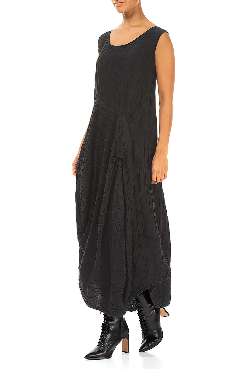 Draped Crinkled Black Silk Dress 3