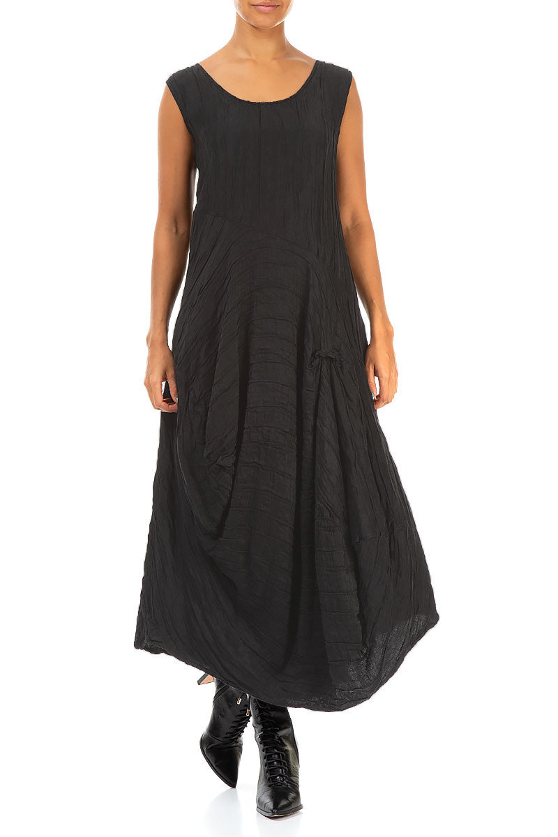 Draped Crinkled Black Silk Dress 4