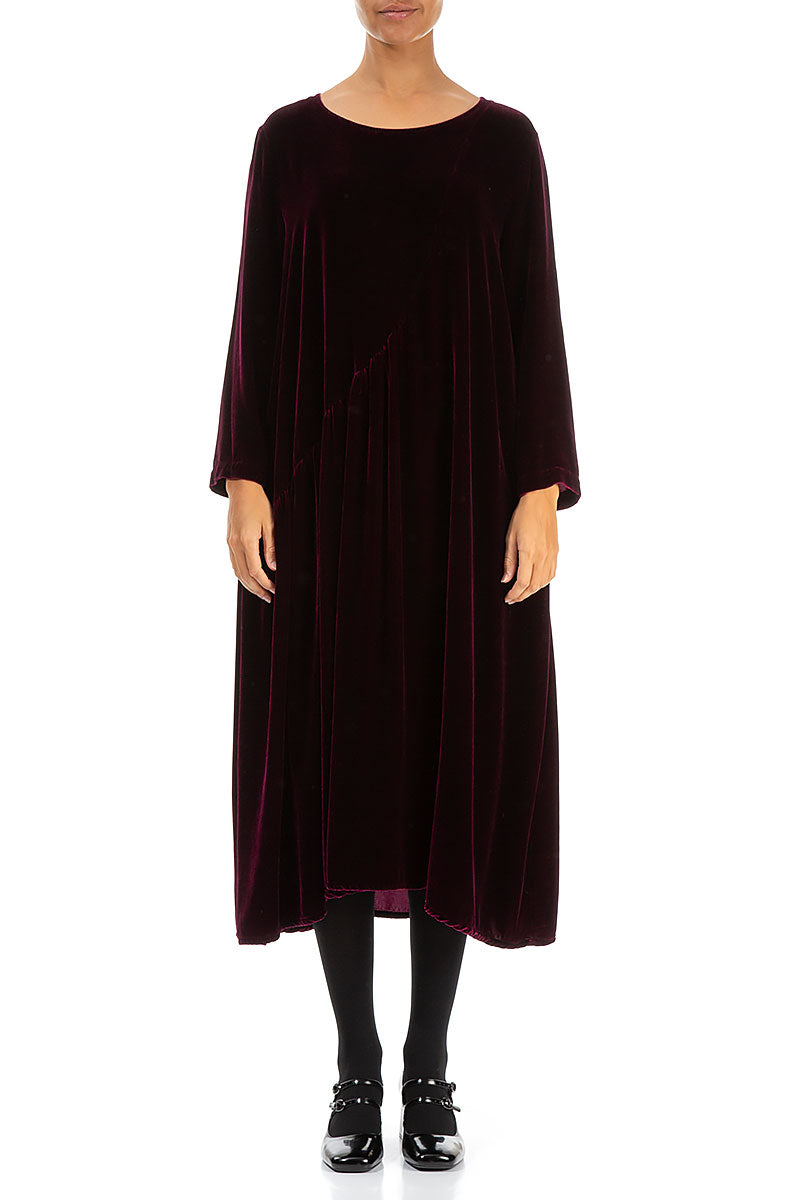 Draped Magenta Silk Velvet Dress 1
