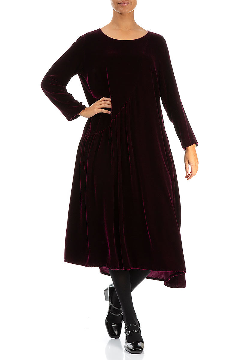 Draped Magenta Silk Velvet Dress 4