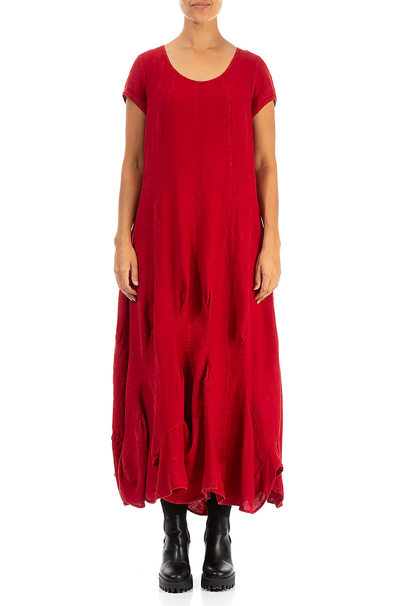 Draped Red Linen Dress 1