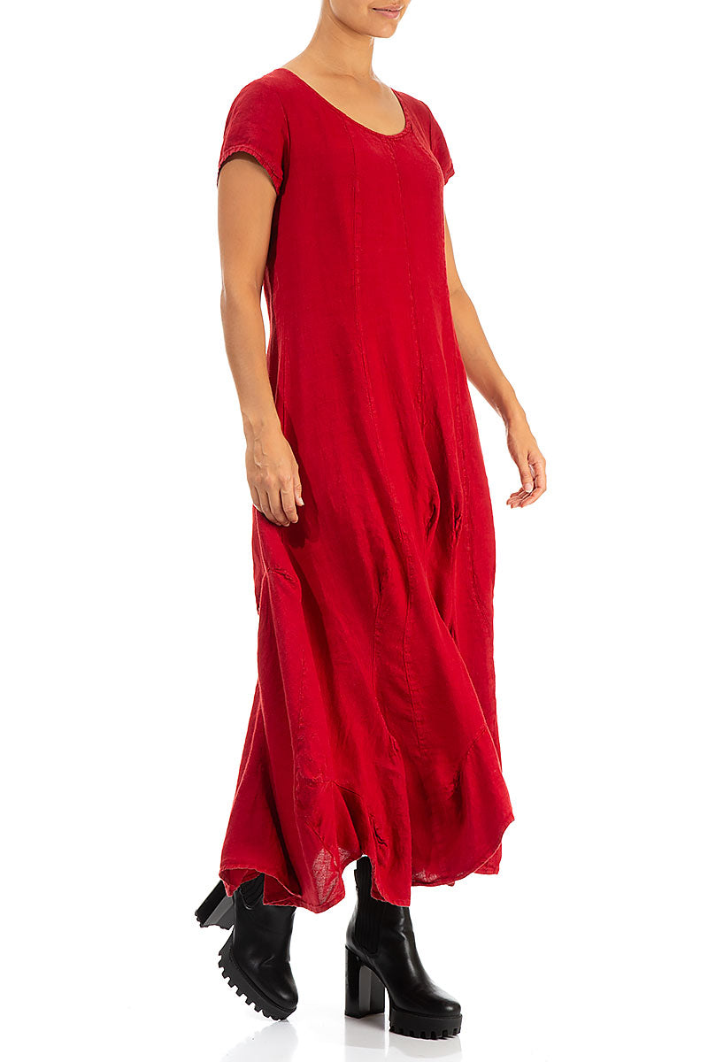 Draped Red Linen Dress 3