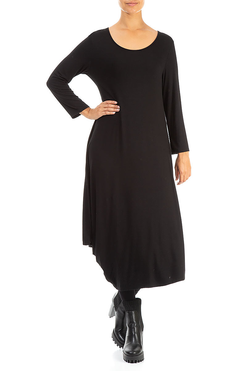 Draped Side Black Viscose Dress 4