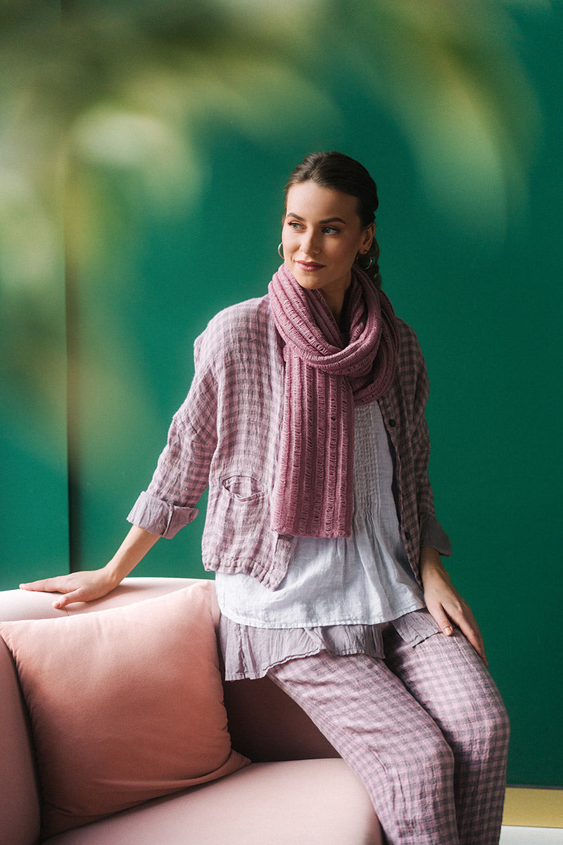 Drop Stitch Mauve Pink Linen Scarf 5