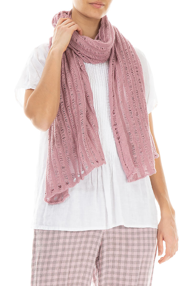 Drop Stitch Mauve Pink Linen Scarf 3