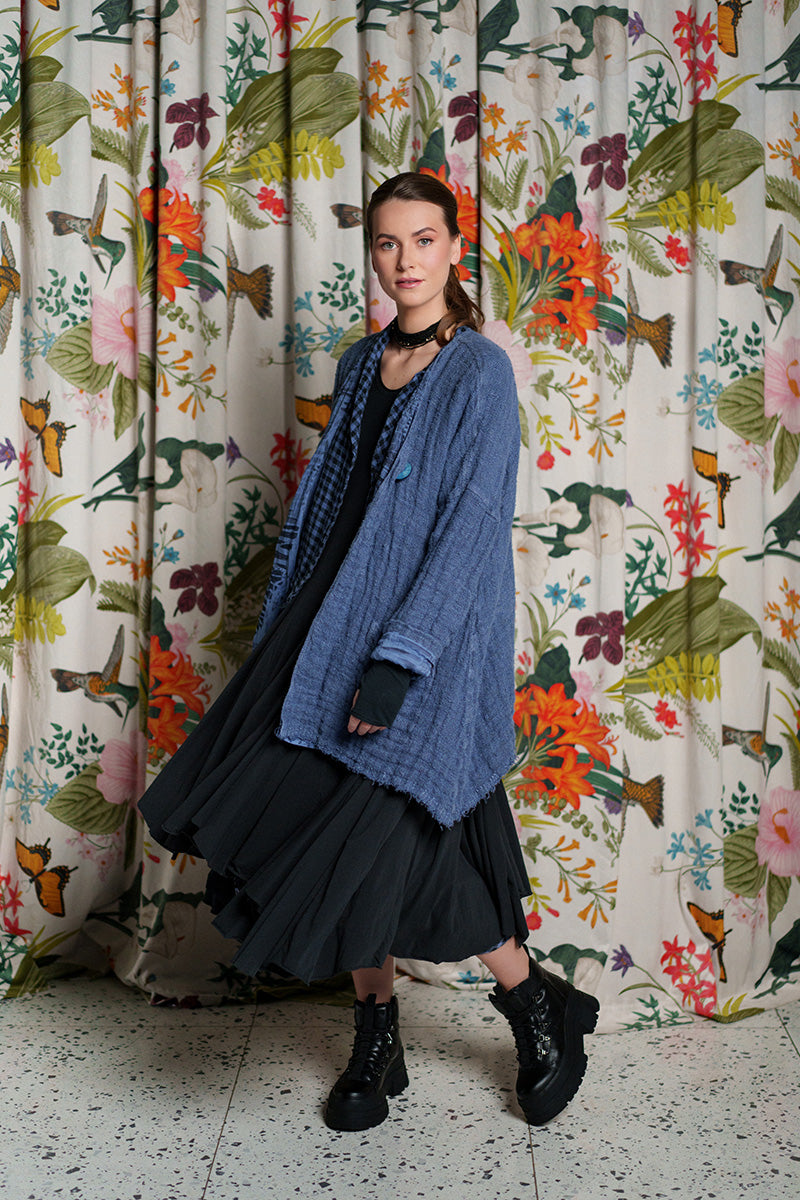 Dropped Edge Blue Nova Lined Handwoven Linen Jacket 6