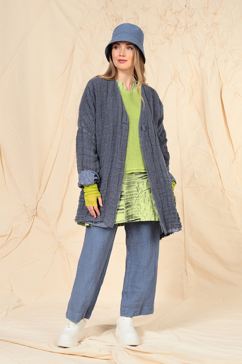 Dropped Edge Blue Nova Lined Handwoven Linen Jacket 8