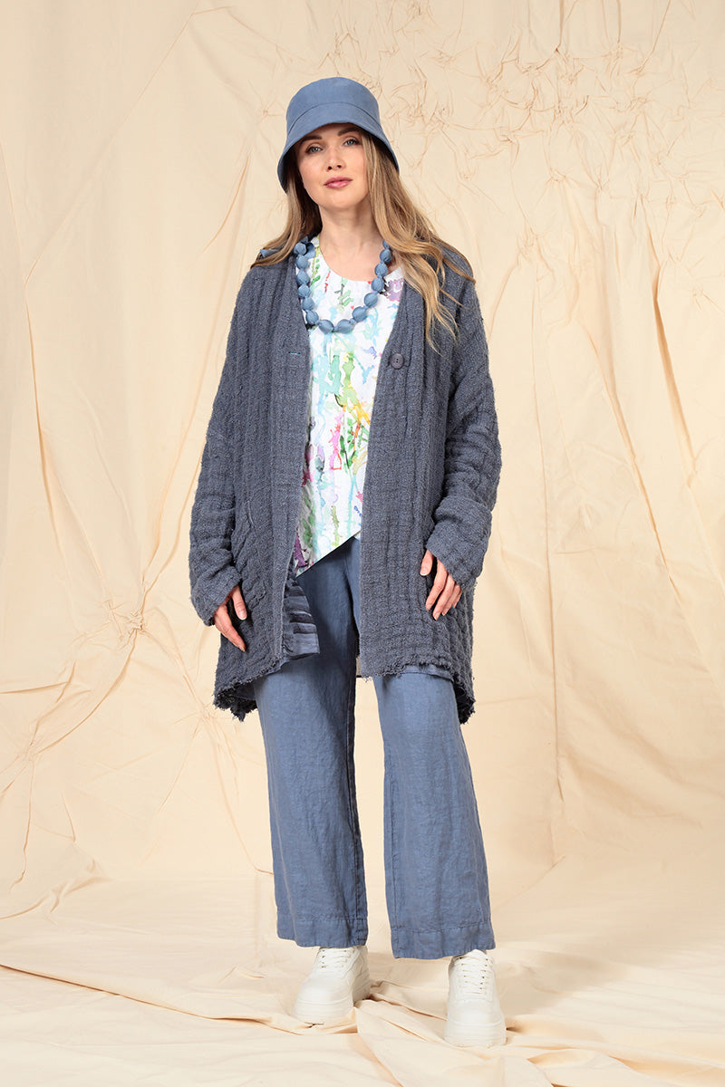 Dropped Edge Blue Nova Lined Handwoven Linen Jacket 7