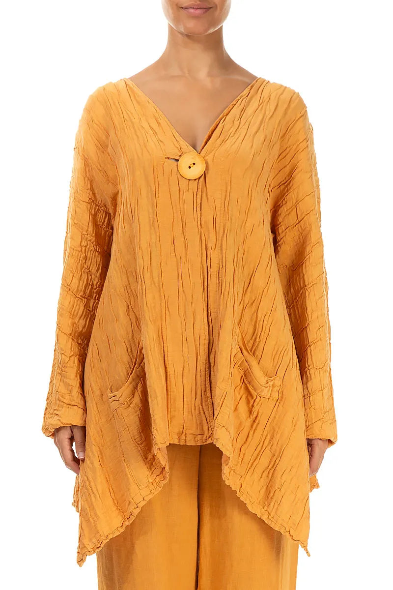 Dropped Edge Crinkled Amber Silk Linen Jacket 1