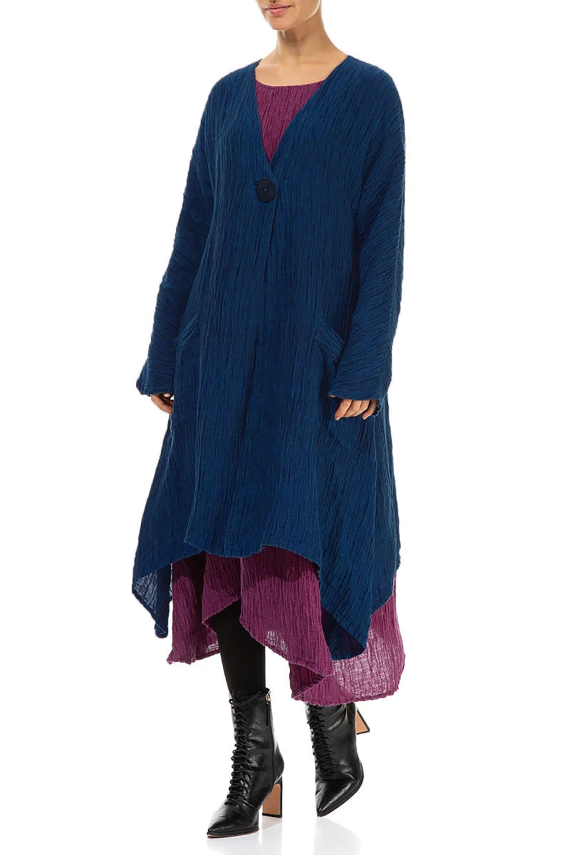 Dropped Edge Crinkled Sapphire Silk Jacket 4