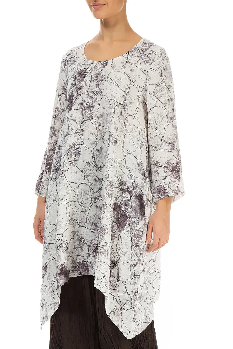 Dropped Edge Off White Marble Crinkled Silk Tunic 3