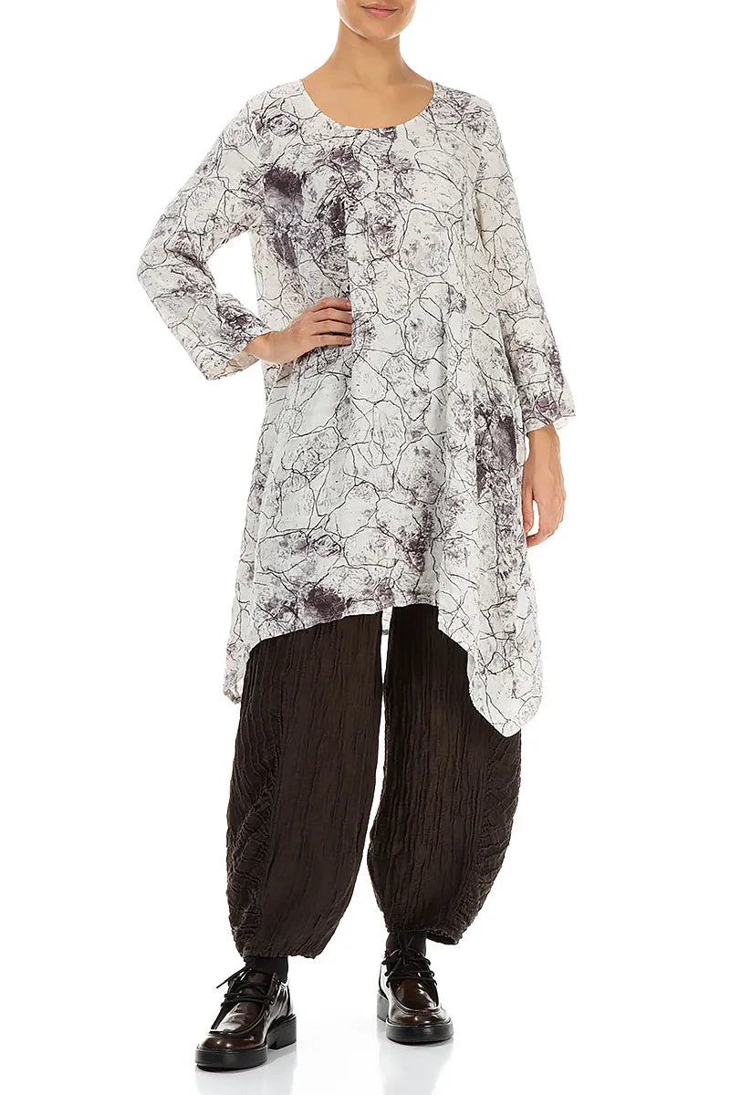 Dropped Edge Off White Marble Crinkled Silk Tunic 4