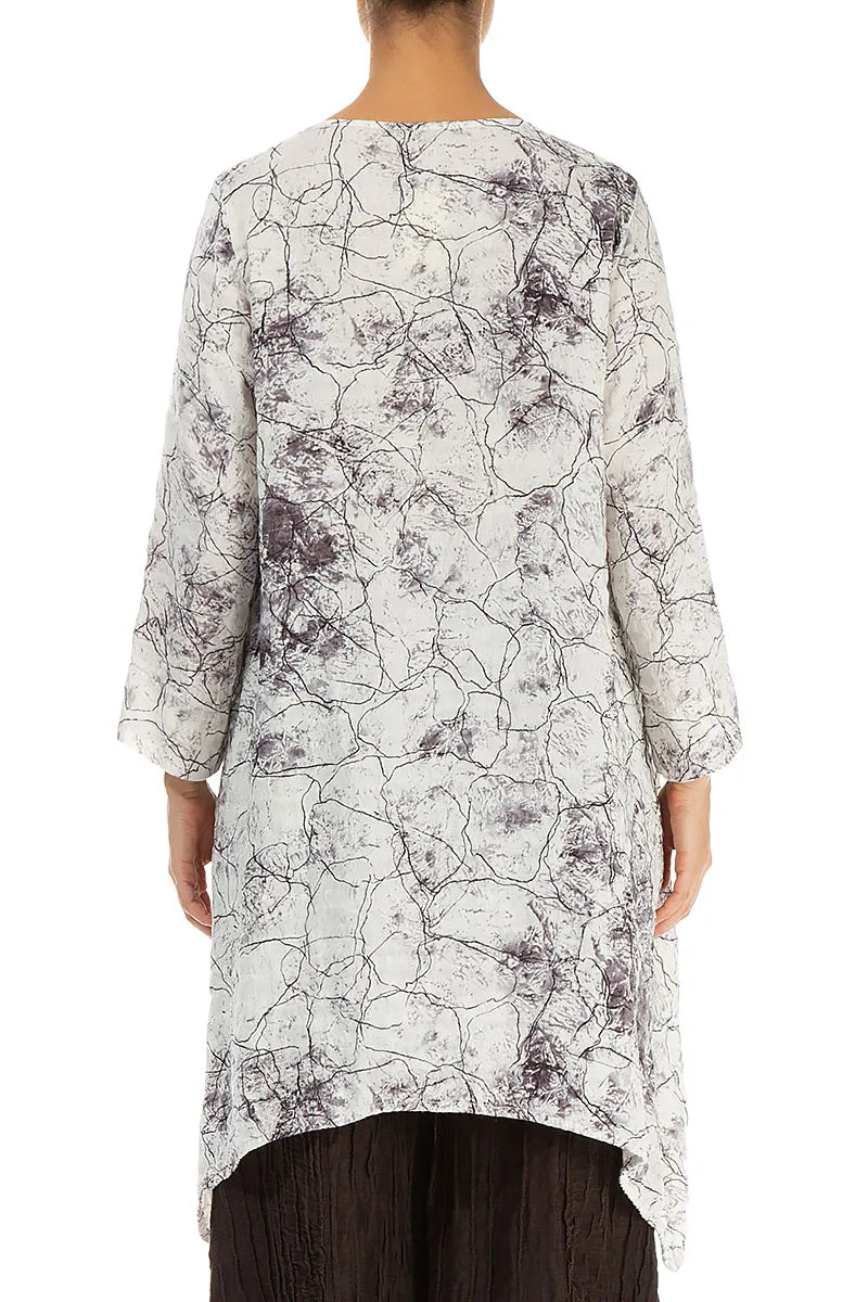 Dropped Edge Off White Marble Crinkled Silk Tunic 2