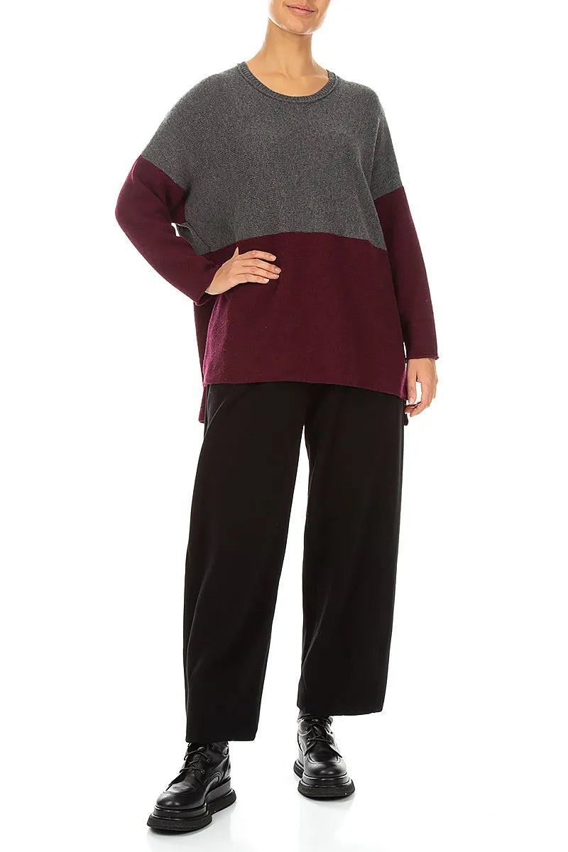 Dual Grey & Deep Red Merino Wool Sweater 4