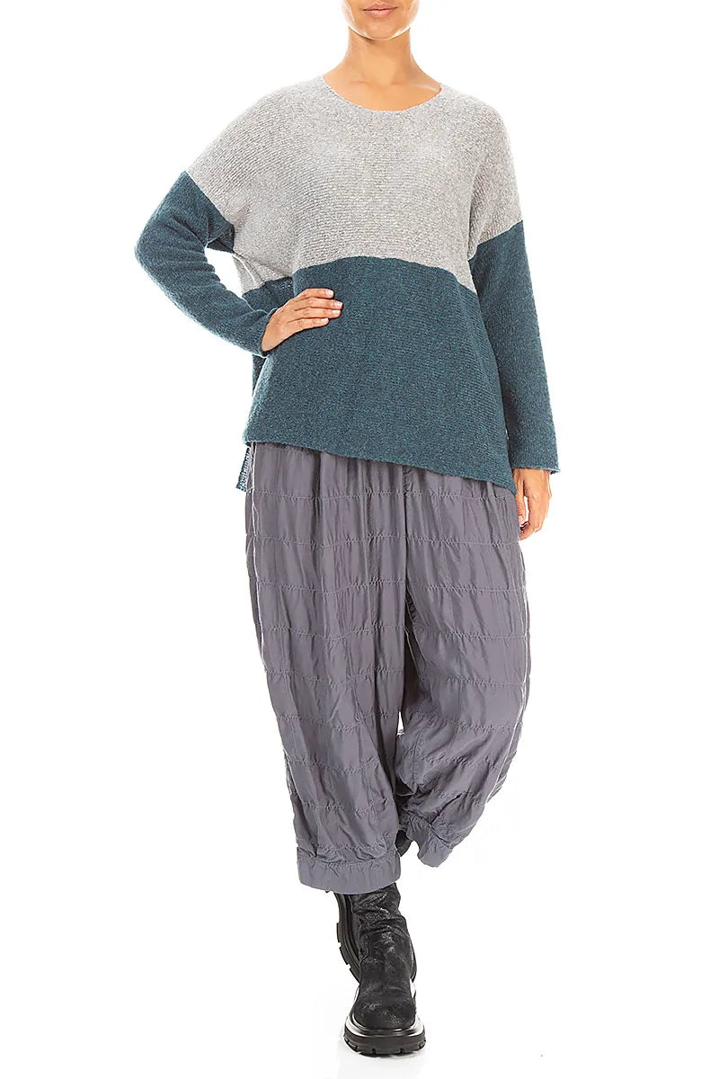 Dual Light Grey & Teal Wool Sweater