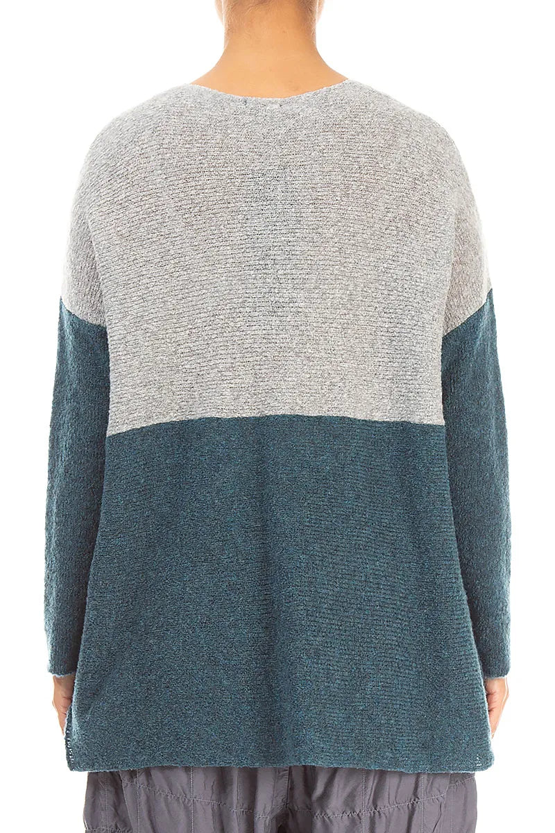 Dual Light Grey & Teal Wool Sweater