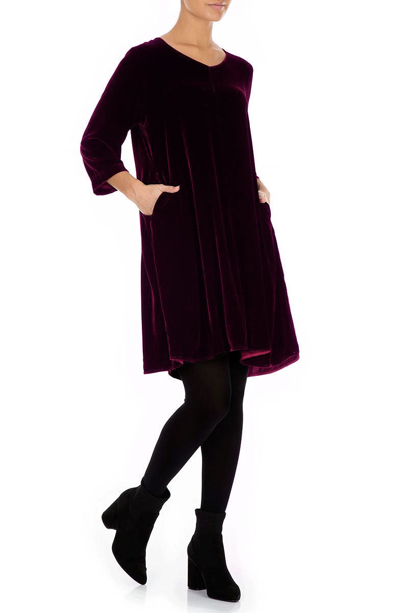 Elegant Magenta Silk Velvet Dress 3