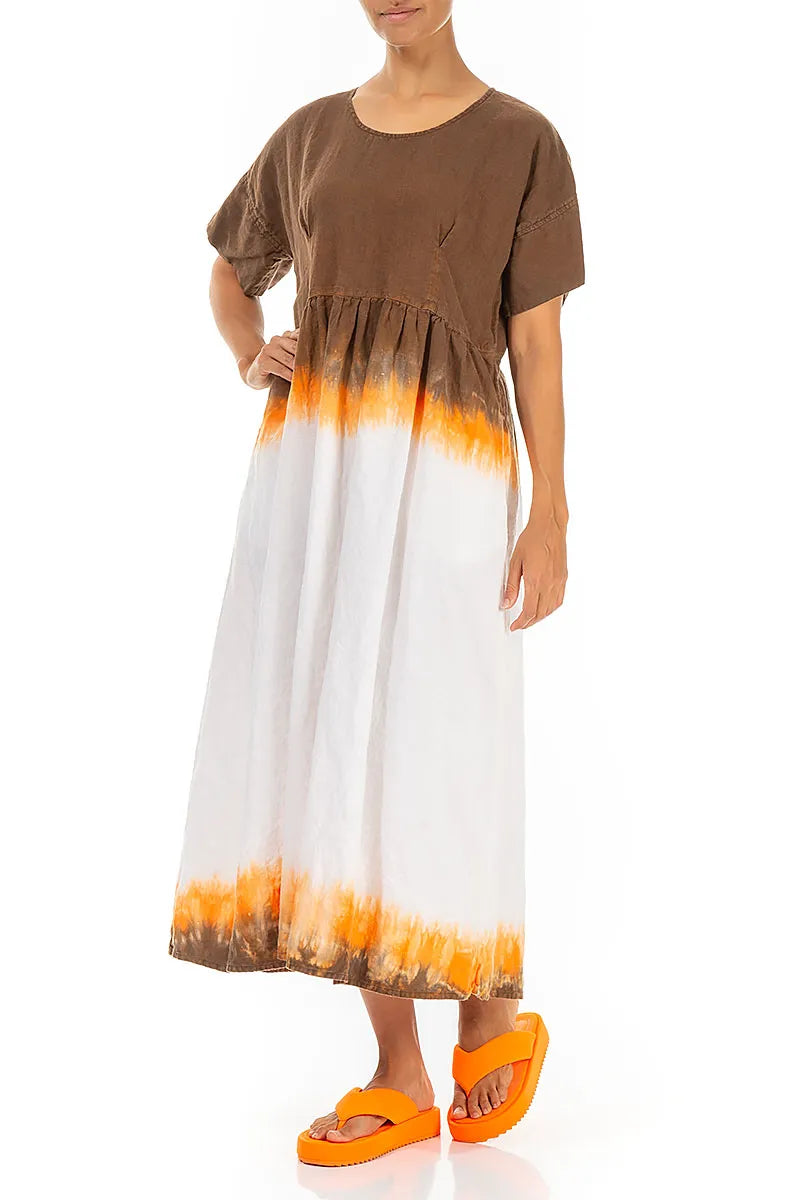 Empire Waist Amber Flame Ombré Linen Dress 4