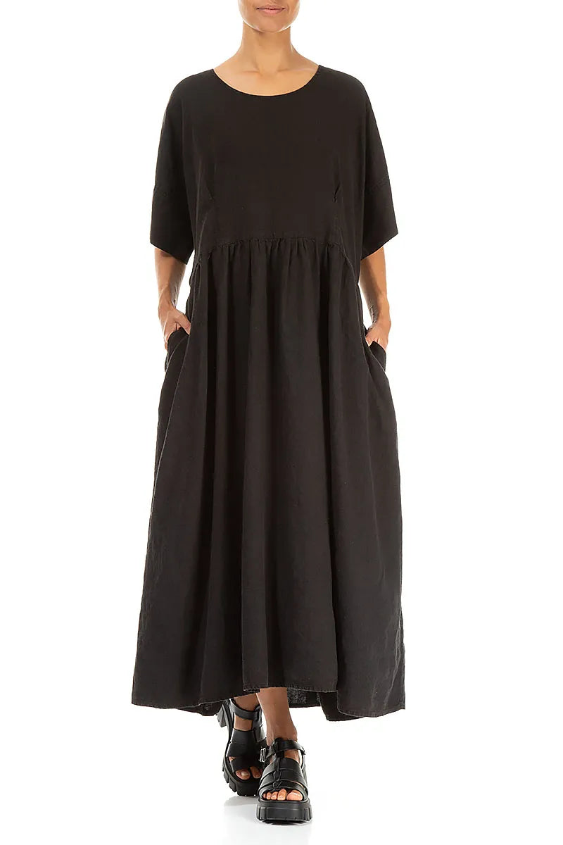 Empire-Taille Leinenkleid in Schwarz