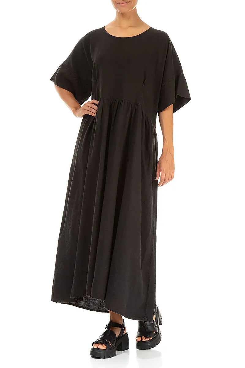 Empire-Taille Leinenkleid in Schwarz