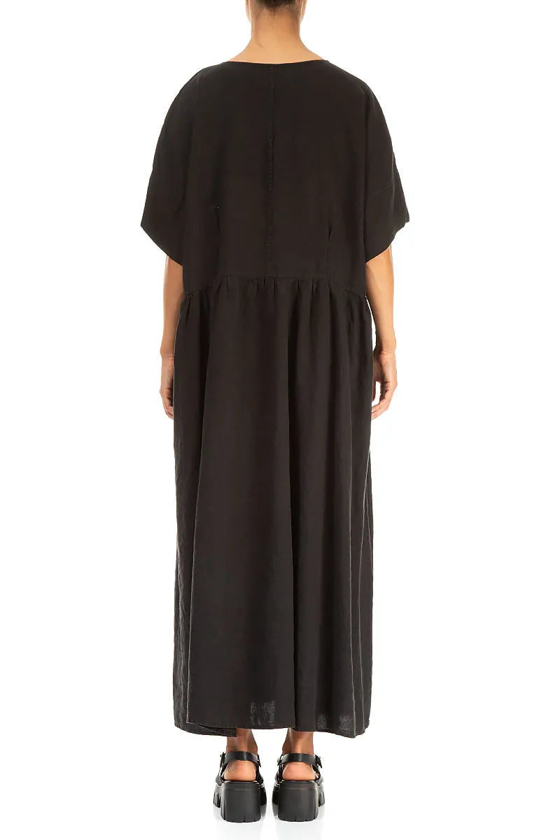 Empire-Taille Leinenkleid in Schwarz