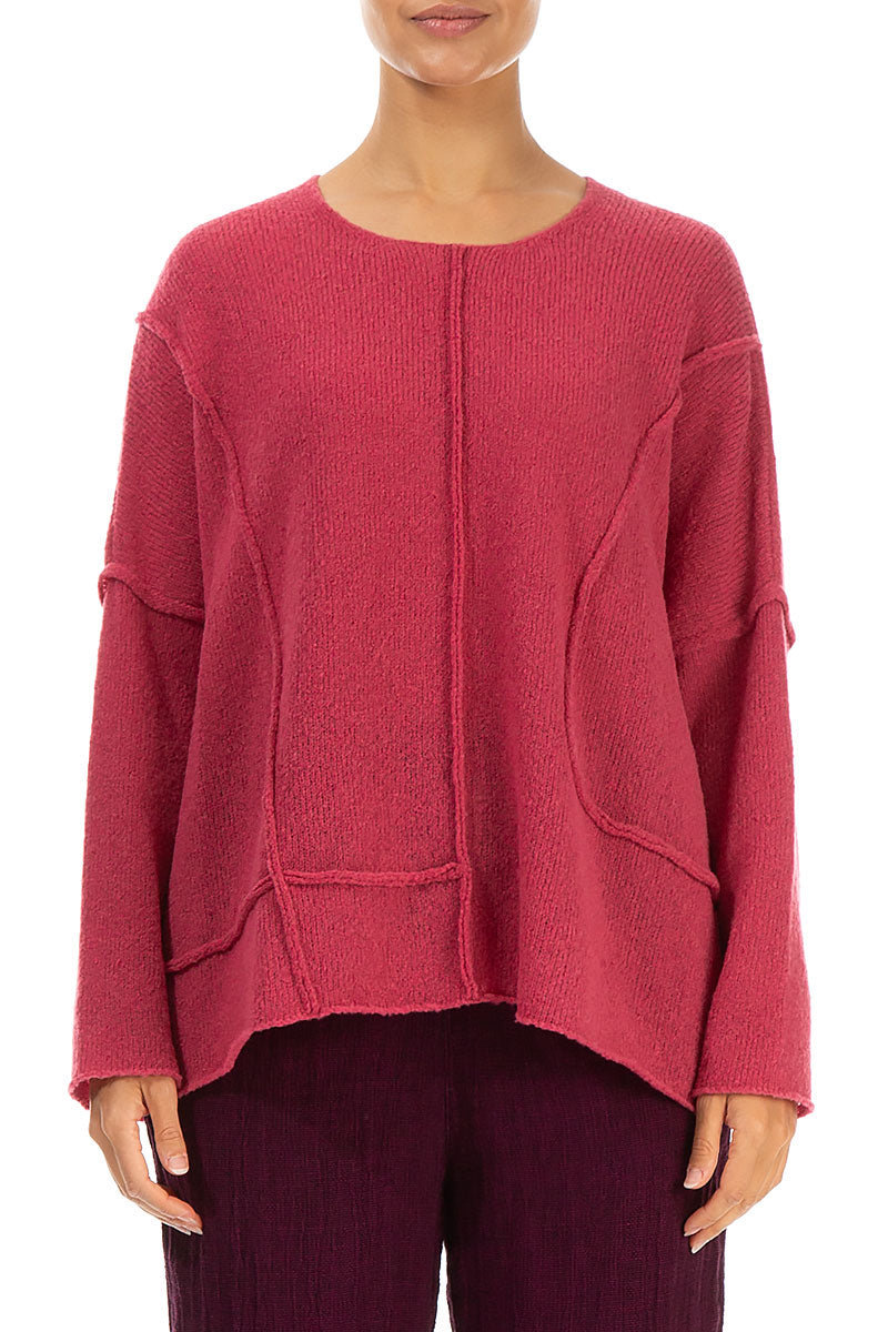 Exposed Seam Berry Rose Wool Sweater
