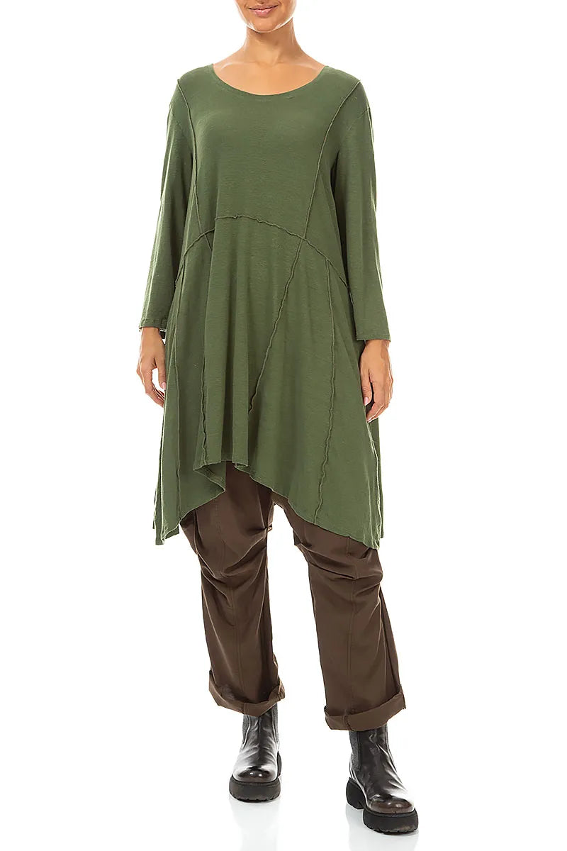Exposed Seam Shamrock Green Soft Linen Tunic 4