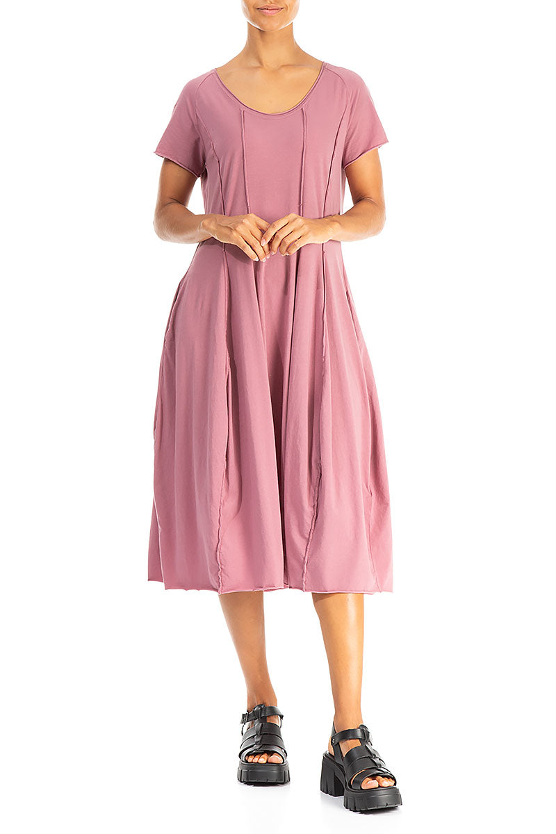 Exposed Seams Mauve Taupe Cotton Dress 5