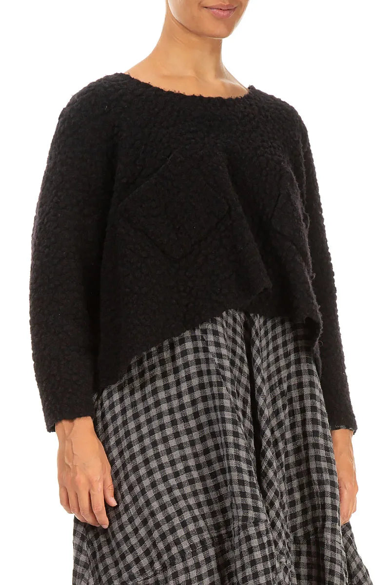 Felted Plush Wool Black Cotton Jumper 3