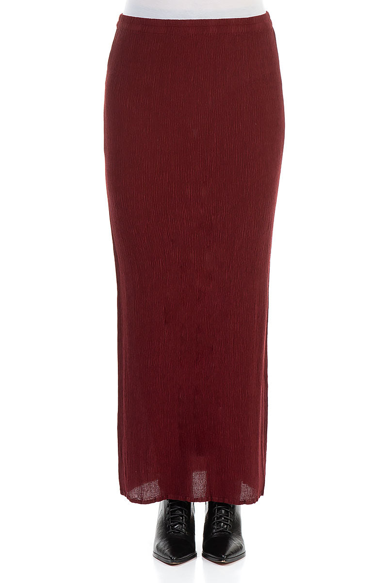 Fitted Crinkled Red Silk Viscose Maxi Skirt 1