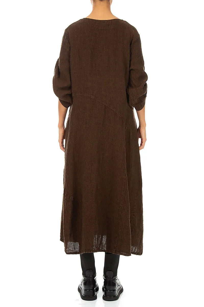 Flared A-Line Aged Copper Mélange Linen Dress 2