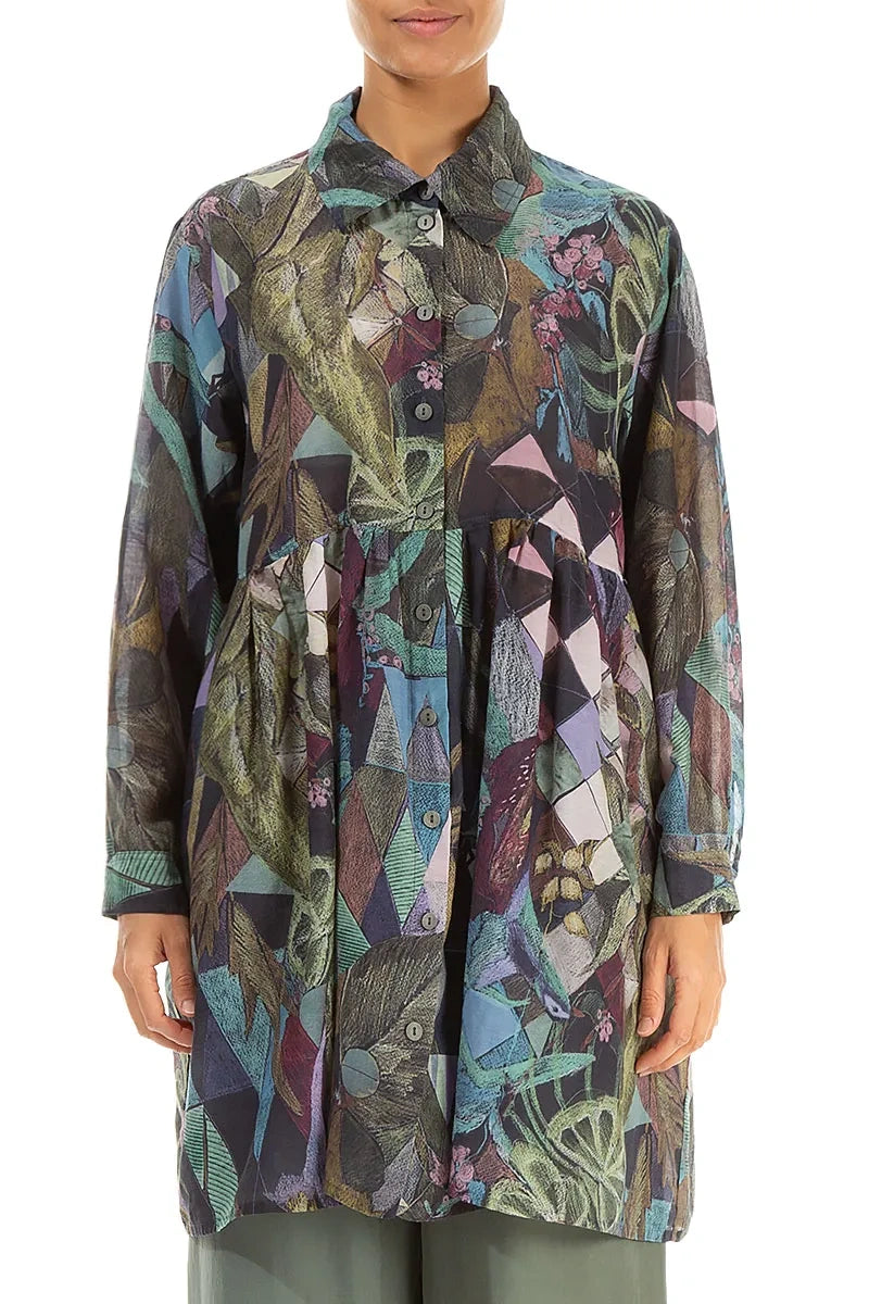 Flared Art Mosaic Silk Cotton Jacket 1