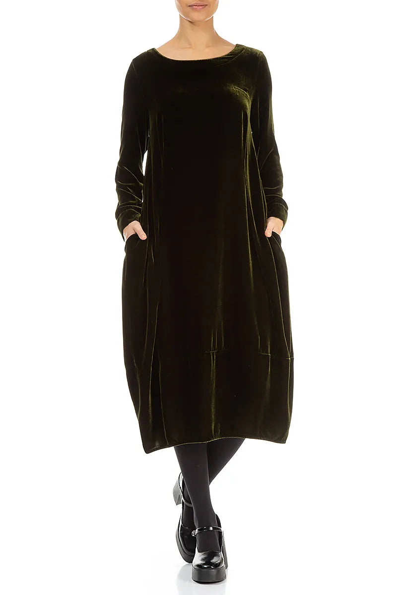 Flared Back Forest Mist Silk Velvet Dress 5