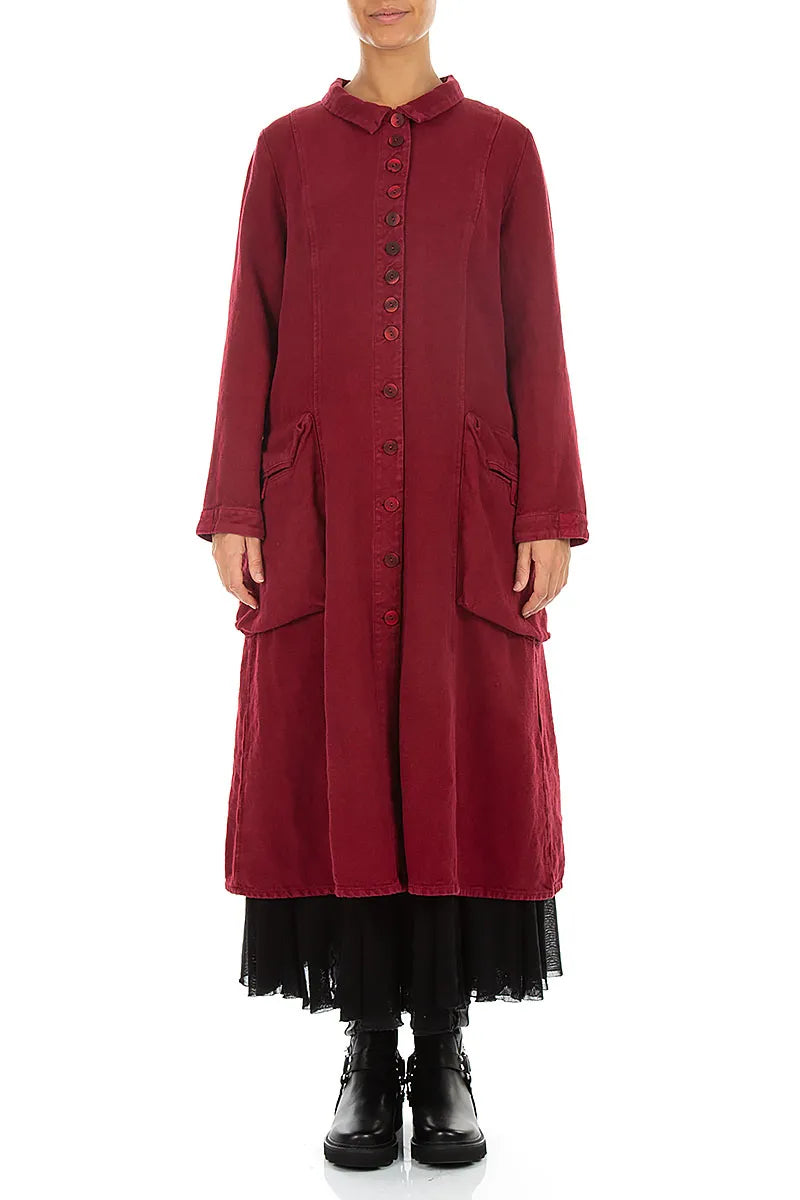 Manteau évasé dans le dos en lin épais Rouge rubis