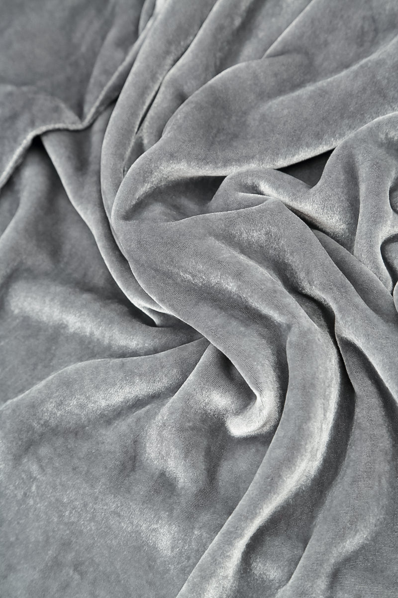 Flared Back Silver Silk Velvet Dress 5