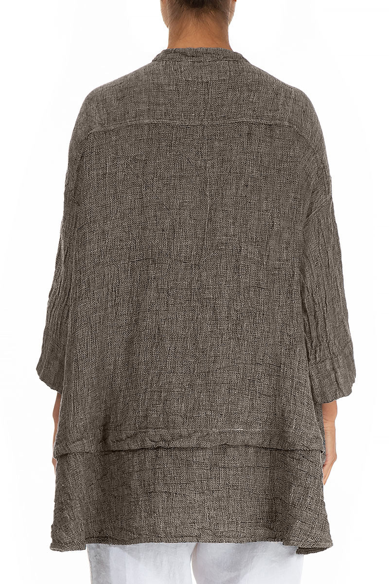 Flared Beige Mélange Linen Shirt 2