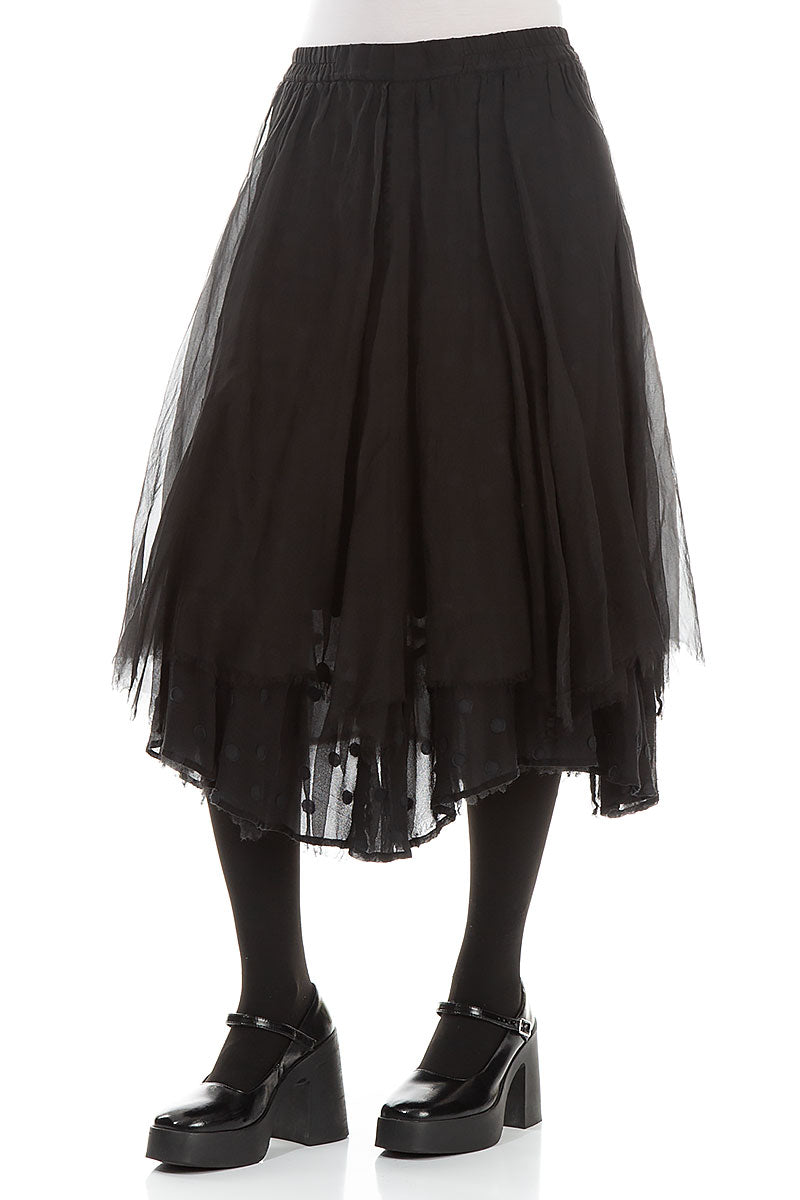 Flared Black Silk Chiffon Skirt 3