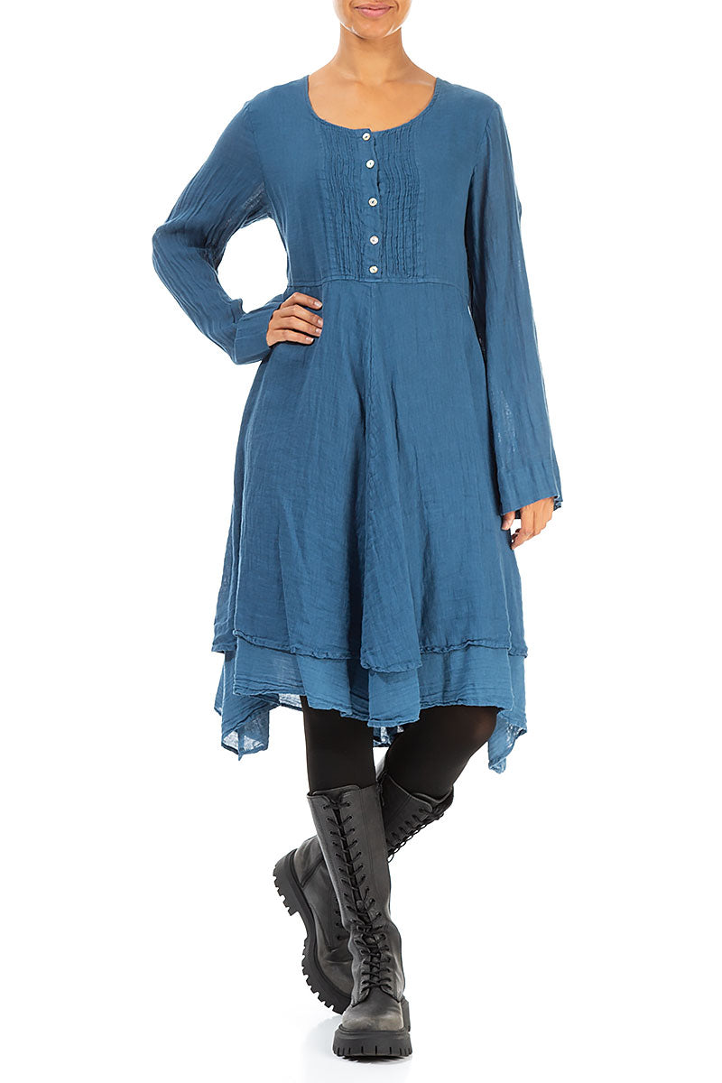 Flared Blue Gauze Linen Tunic Dress 4