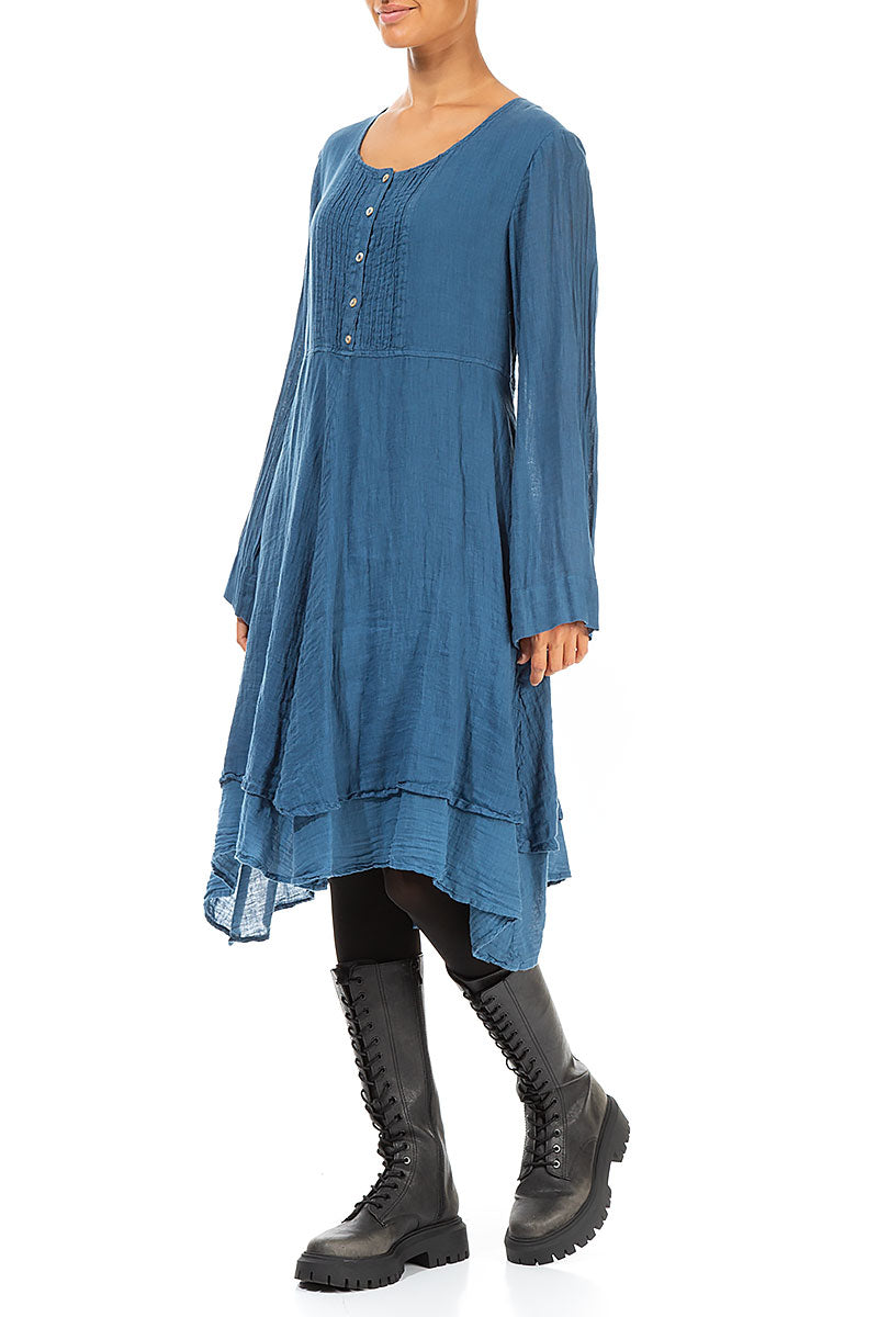 Flared Blue Gauze Linen Tunic Dress 3