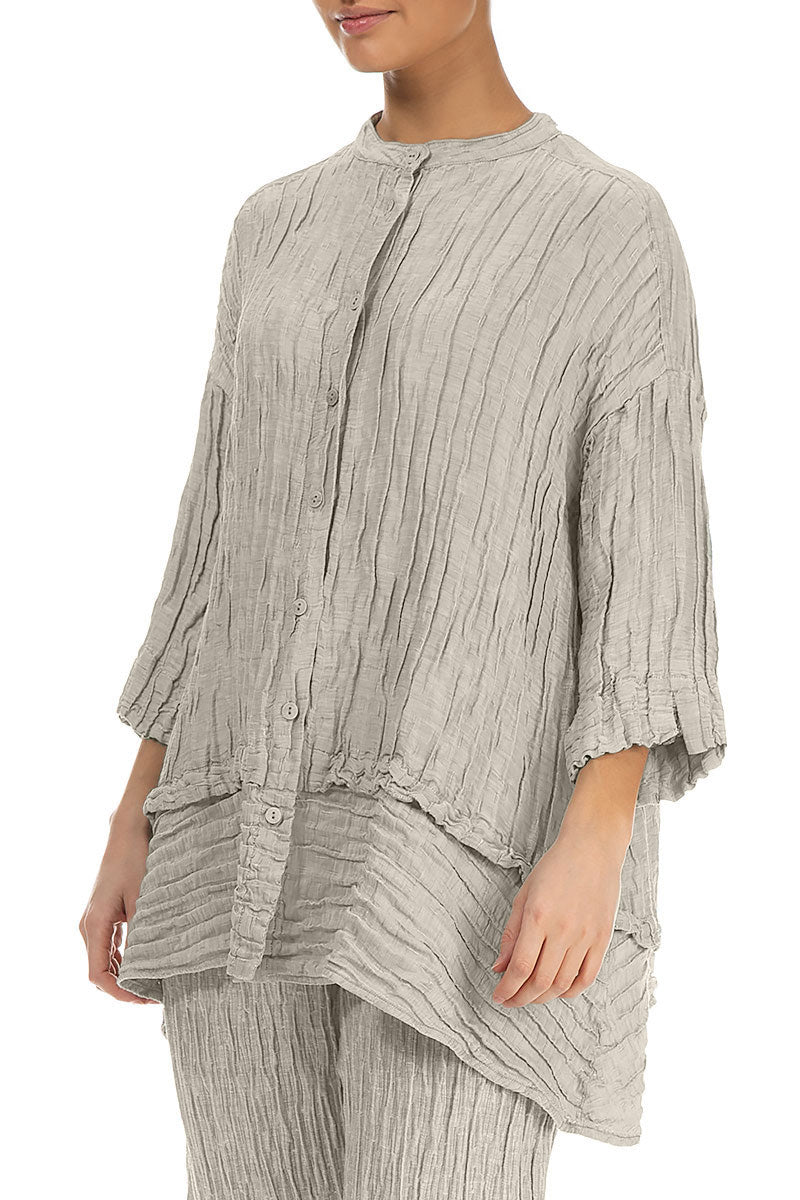 Flared Crinkled Beige Silk Shirt 3