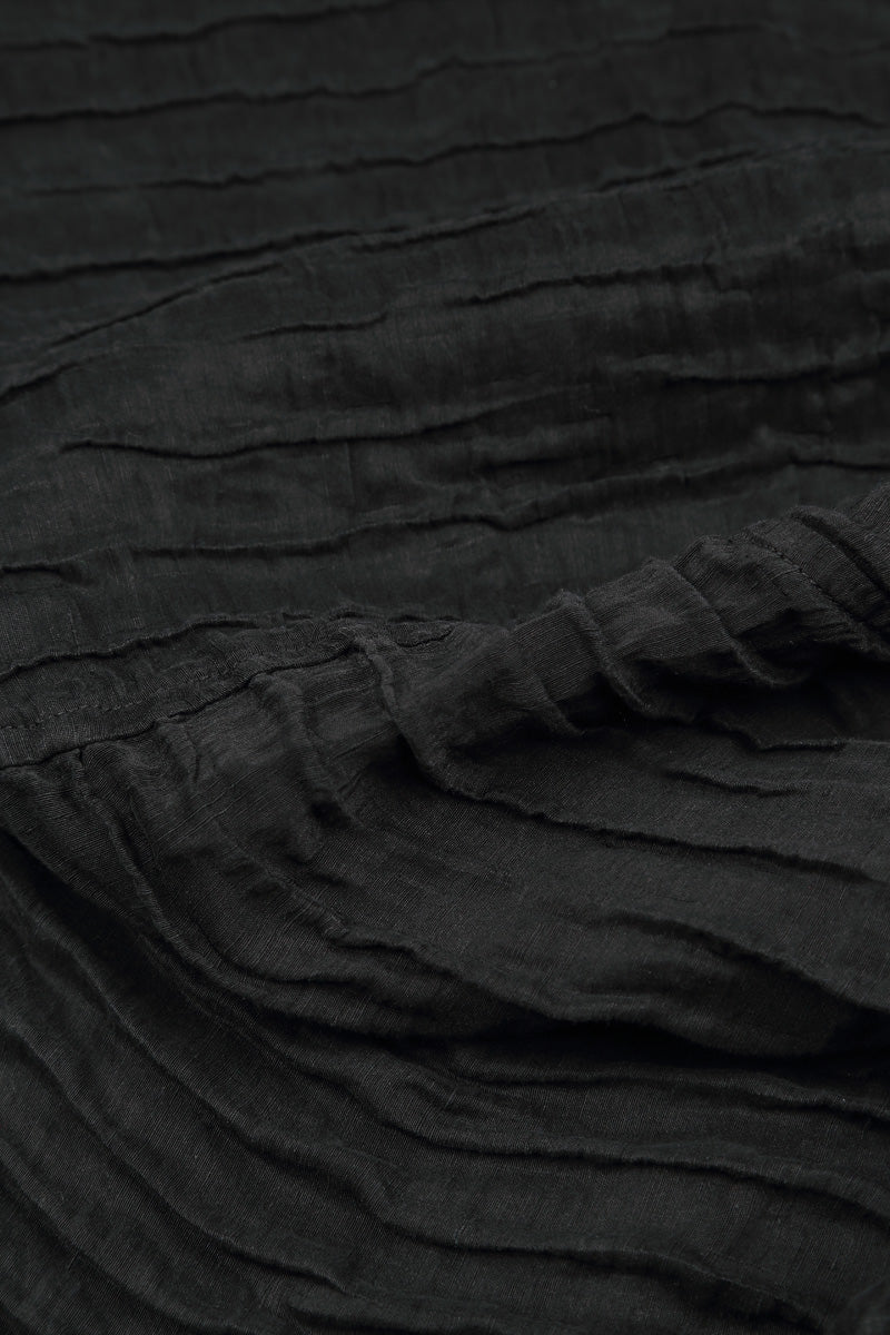 Flared Crinkled Black Silk Linen Dress 5