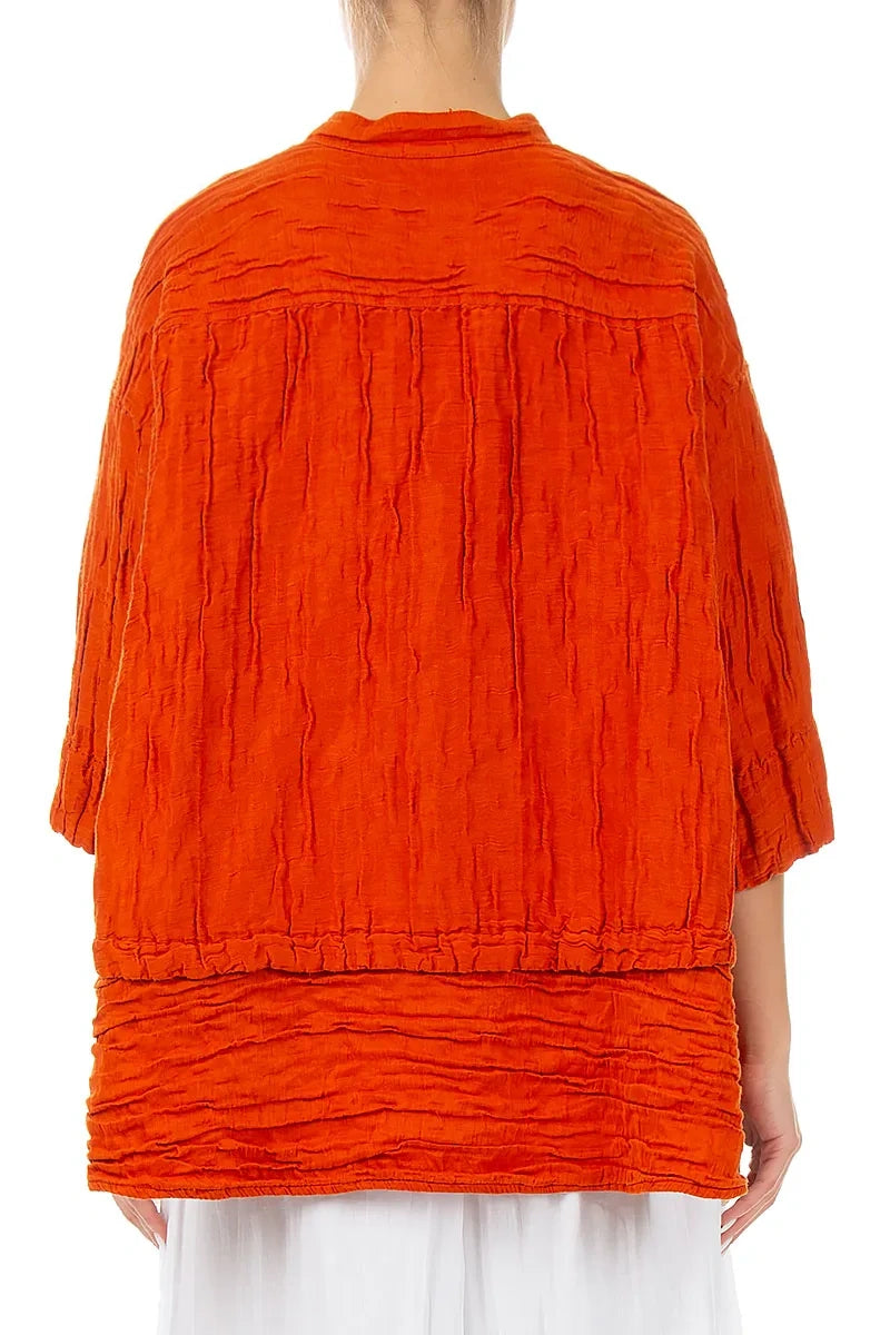Chemisier évasé en soie froissée orange flamboyant