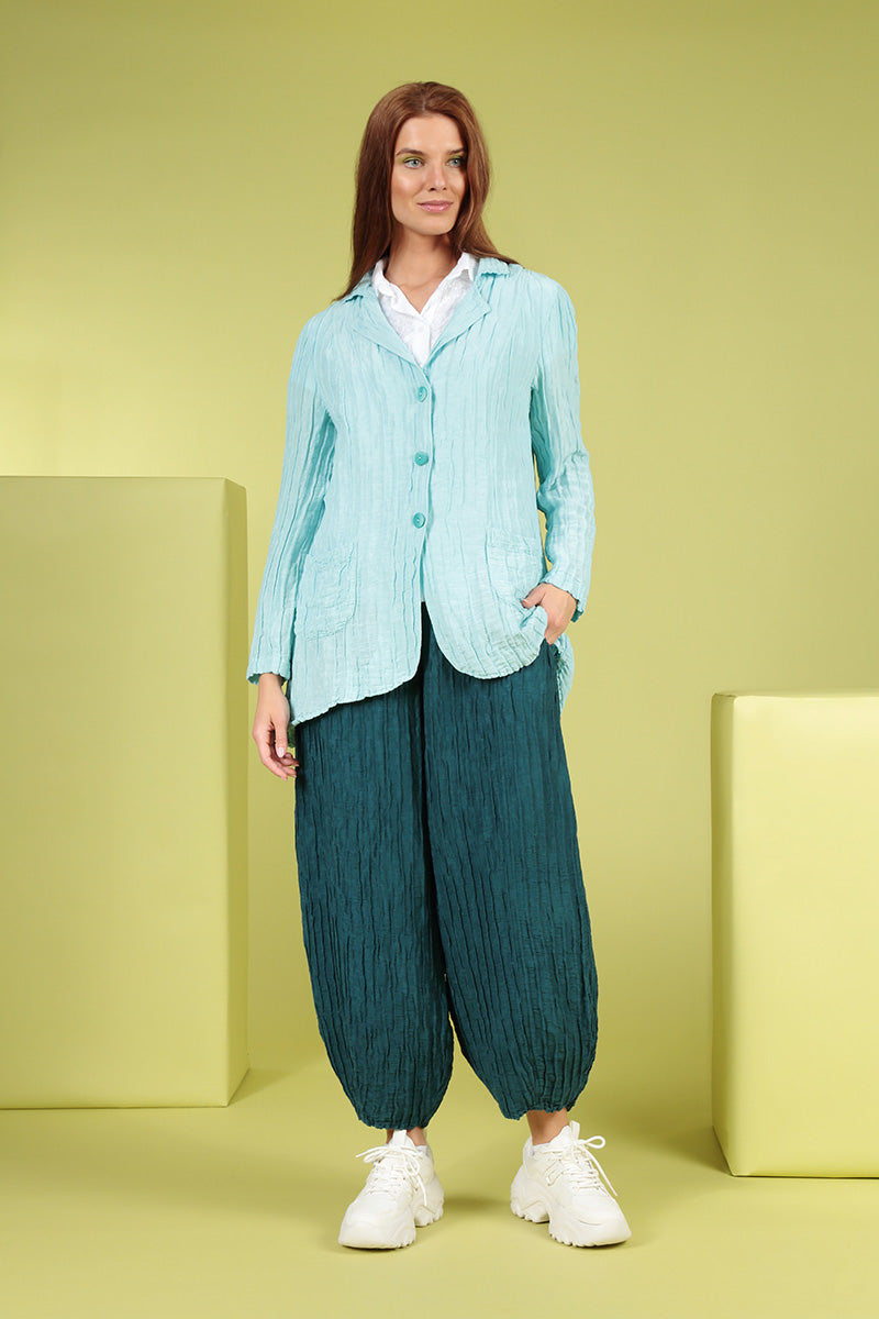 Flared Crinkled Ice Blue Silk Jacket 5