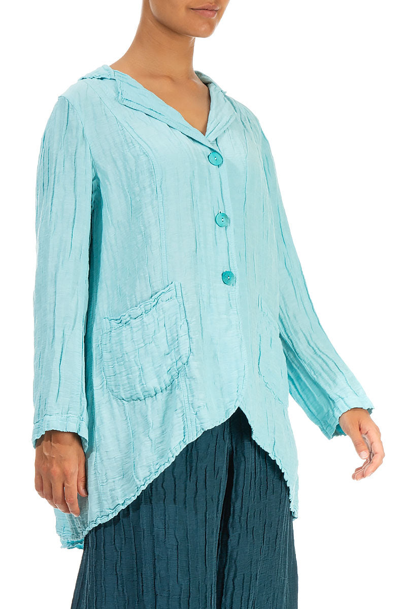 Flared Crinkled Ice Blue Silk Jacket 3