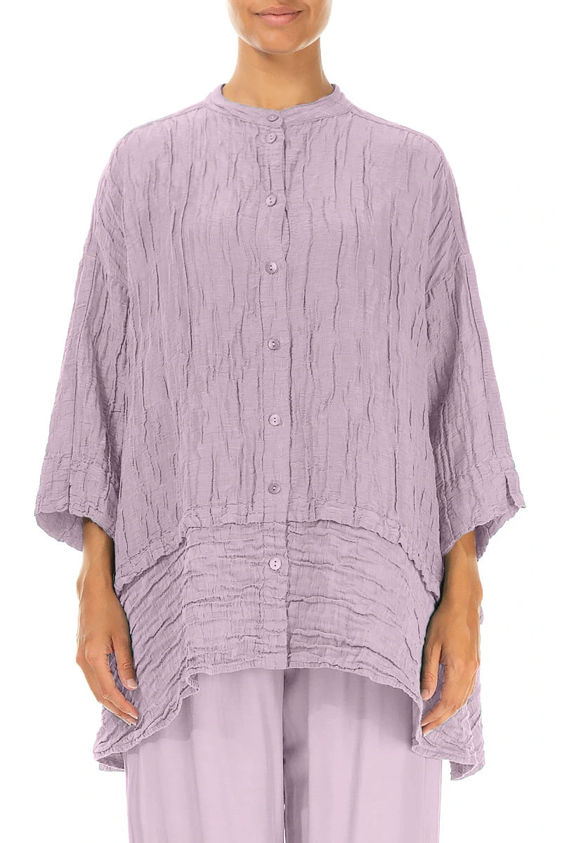 Flared Crinkled Lilac Silk Shirt 1