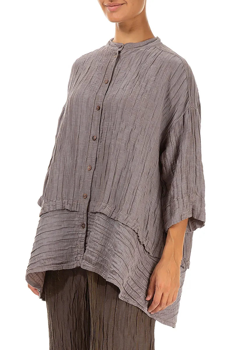 Flared Crinkled Truffle Silk Shirt 3