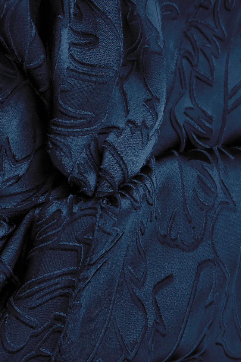 Flared Devoré Feather Royal Blue Silk Dress 5