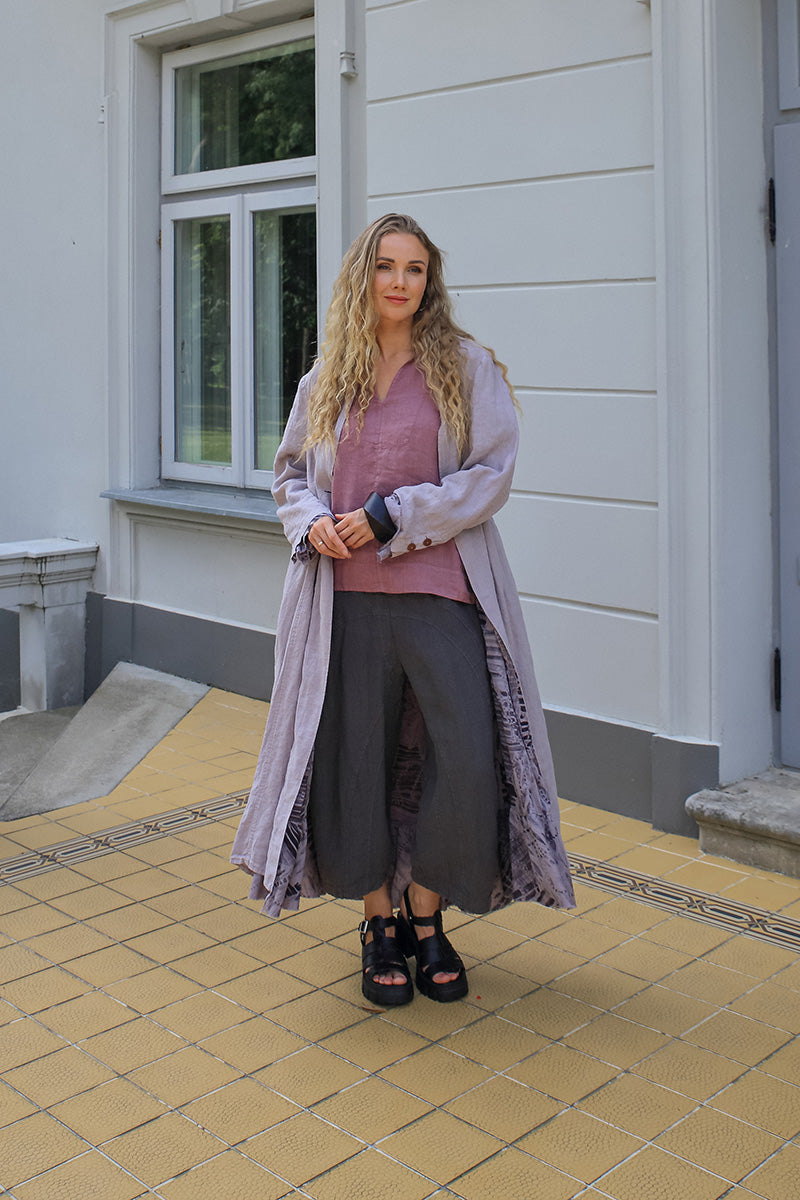 Flared Greige Lined Linen Jacket 7