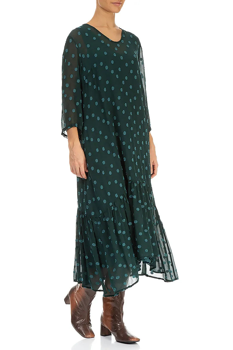 Flared Hem Peacock Dotty Silk Dress 3